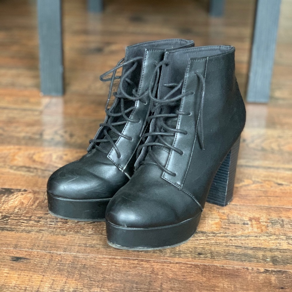 H&M Black Platform Faux-leather Boots